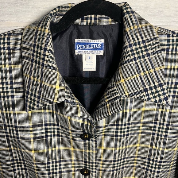 Vintage Pendleton Navy & Yellow Tartan Plaid Virgin Wool Blazer Preppy Academia - Picture 4 of 7